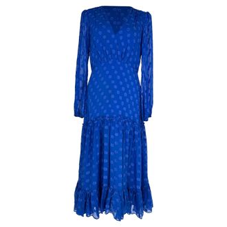 Saloni Devon Midi Dress in Blue Silk