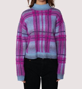 Lost + Wander Plaid Sweater In Purple Multi