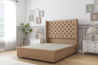 Sloomy Dior Dumfries Divan Bed Base 2 Drawers - 54 Wingback Headboard in Light Brown | Size: Small Double