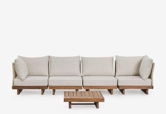 Sklum Conjunto De Sal&oacute;n Con Sof&aacute; Modular De 4 Piezas Con 2 Sillones Esquineros Y Mesa De Centro En Madera De Acacia Dailin Sklum
