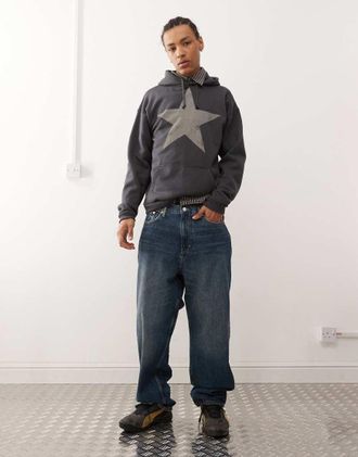 Weekday Galaxy loose fit baggy jeans in dark blue wash