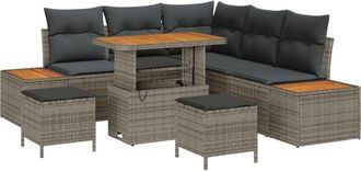 vidaXL Garden Sofa Set with Cushion 8 pcs Grey Poly rattan Vidaxl