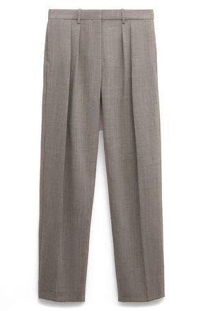 Mango Pleated Wool Wide Leg Pants in Grey at Nordstrom, Size 10