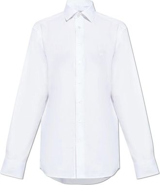 Etro Overhemd met geborduurd logo - Heren - Zakelijke Overhemden - Wit - 2XL - Katoen - Overhemden