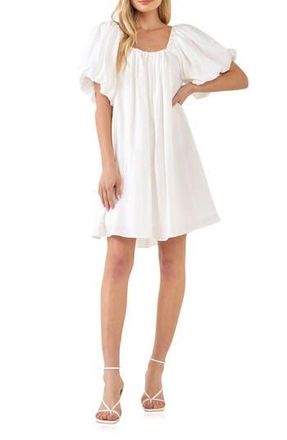 endless rose Pleated Puff Sleeve Cotton Blend Minidress in White at Nordstrom Rack, Size X-Small