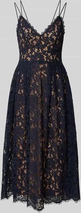 Jake*s Knielanges Cocktailkleid mit Spitze und Spaghettitr&auml;gern in Marine Melange, Gr&ouml;&szlig;e 32