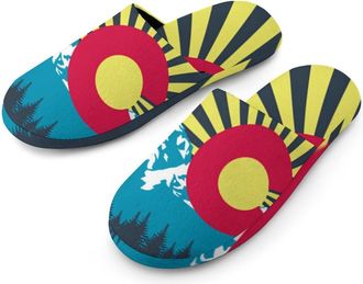 Generic Colorado Sunrise Flag Flannel Mens Slip-on Slippers Winter Warm House Shoes with Rubber Sole for Home Hotel