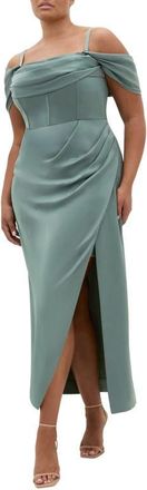 City Chic Forbidden Love Off the Shoulder Maxi Dress in Sage at Nordstrom, Size 18W