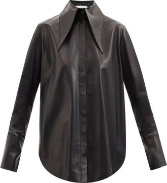 16Arlington Seymour black leather dagger collar shirt Size XS