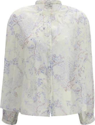 Forte_Forte Floral Print Shirt With Classic Collarless Design