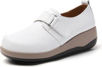 Generic Womens Orthopedics Wedge Walking Shoes with Hoop-Look Comfort Round Toe Platform Casual Sneakers for Work Shoes (5.5,White)