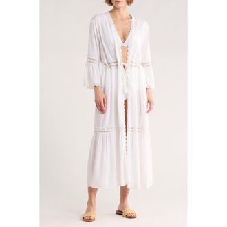 Boho Me Open Front Lace Inset Cover Up in White at Nordstrom Rack, Size X-Small