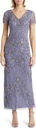 Pisarro Nights Beaded Mesh Column Gown in Violet 532 at Nordstrom, Size 10