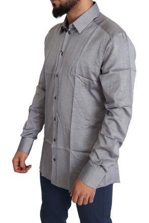 Dolce & Gabbana Gray Cotton Men Formal Gold Dress Shirt