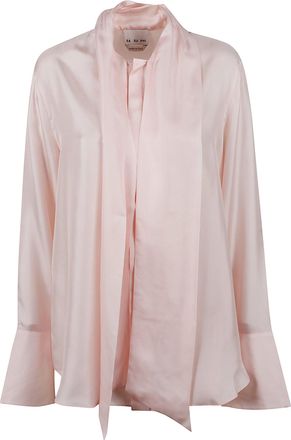 SA SU PHI Silky Blouse with Built-In Draped Scarf Detail