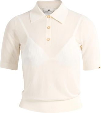 Elisabetta Franchi Maglia Tricot Avorio - Dames - Ronde hals truien - Wit - XS - Truien & Vesten