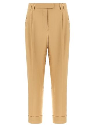 Alberto Biani Beige Straight Pleated Pants