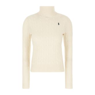 Polo Ralph Lauren Wollen kabelgebreide coltrui met kasjmier - Dames - Coltruien - Beige - XS - Wol - Truien & Vesten