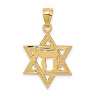 Diamond2Deal 14k Yellow Gold Solid Polish Chai in Star of David Charm