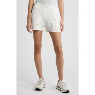 LoveShackFancy Abrah Eyelet Knit Shorts in True White at Nordstrom, Size Xx-Small