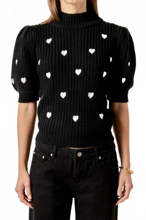 English Factory Embroidered Heart Sweater In Black