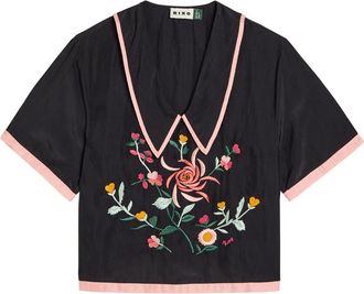 Rixo Rixo Nicolina Floral-embroidered Silk top - Black - 16 (UK 16 / XL)