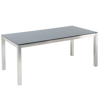Beliani Mesa De Jard&iacute;n Con Tablero De Vidrio Negro 180 X 90 Cm Para 6 Personas Con Marco De Acero Grosseto