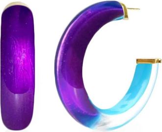 Gold & Honey Womens Small Illusion Inside Out Lucite Hoop Earrings In Purple/blue