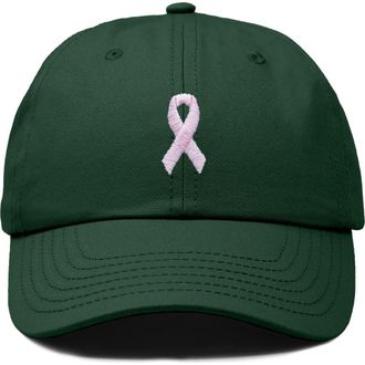 Dalix Pink Ribbon Dad Cap in Dark Green at Nordstrom