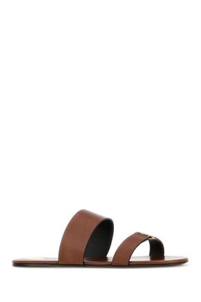 Saint Laurent Womens Brown Leather Babylone Slippers Bruciato Flat Shoes