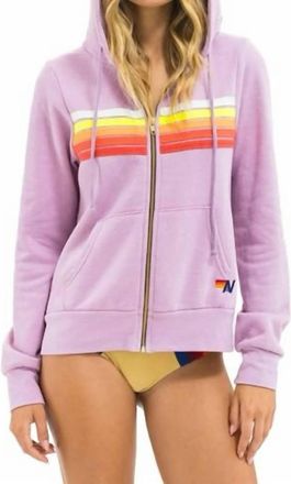 Aviator Nation Five Stripe Zip Hoodie In Mauve White Neon