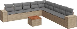vidaXL Juego De Sof&aacute;s Jard&iacute;n Con Cojines Beige 10 Pzas Rat&aacute;n Sint&eacute;tico Vidaxl