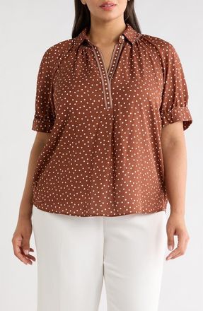 Max Studio Puff Sleeve Top in Chestnut/Ivory Polka Dot at Nordstrom Rack, Size 1X