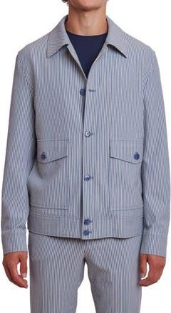 Paisley & Gray Milo Stripe Seersucker Shirt Jacket in Blue Grey Cream Seersucker at Nordstrom Rack, Size Xx-Large