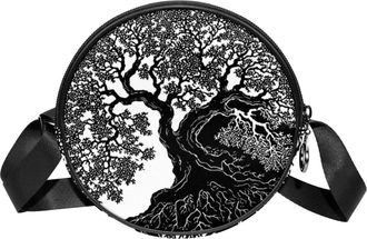 Generic Circle Crossbody Bag for Women, Yin Yang Oak Tree Small Sling Bag Daypack with Zipper Adjustable Shoulder Straps Casual Ladies Girls Round Purse