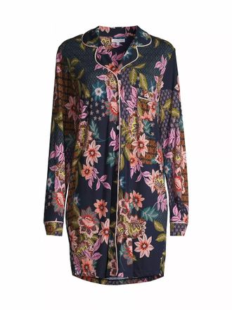 Johnny Was Long Sleeve Sleep Shirt In Delfino