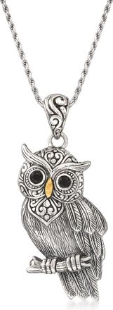 Ross-Simons Sterling Silver Owl Pendant Necklace With Black Onyx and 18kt Gold Over Sterling