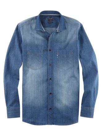 Olymp Jeanshemd OLYMP Casual Kentkragen, Damen, Gr. XXL, N-Gr, blau, Denim/Jeans, Obermaterial: 100% Baumwolle, h&uuml;ftbedeckend, 1-Knopf-Manschette, Hemden Je