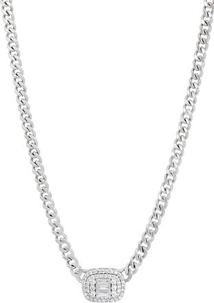 Savvy Cie Jewels RHODIUM PLATED CUBAN LINK BRACELET WITH WHITE CZ STATION NECKLACE