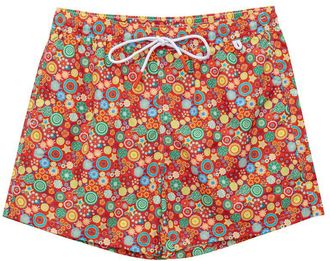 Isaia Mens Floral Swim Trunks Summer - Red - Size Large