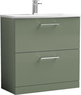 Nuie Nuie - Arno Satin Green 800mm 2 Drawer Vanity Unit and Curved Ceramic Basin - ARN835G