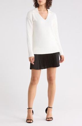Ellen Tracy Collared Long Sleeve Twofer Sweater Dress in Marshmallow at Nordstrom Rack, Size Small