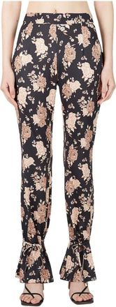 Rokh Bloemenbroek - Dames - Slim Fit Broeken - Zwart - 3XS - Polyester - Broeken