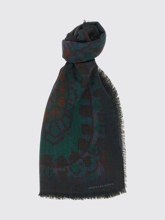 Dries Van Noten Ethnic Print Pure Wool Scarf with Fringed Hem