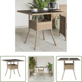 vidaXL vidaXL Rattan PE - Tavolo da Giardino con Piano Vetro Beige 80x80x75 cm Polyrattan