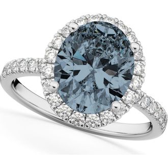 Allurez Oval Cut Halo Gray Spinel & Diamond Engagement Ring 14K in 3.31Ctwhite Gold at Nordstrom, Size 7.5