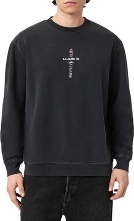 AllSaints Knox Cotton Crewneck Sweatshirt in Washed Black at Nordstrom, Size Xx-Large