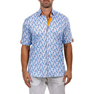 Maceoo Galileo Marthy Short Sleeve Button-Up Shirt in Blue at Nordstrom, Size 5