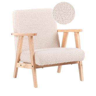 Beliani Sill&oacute;n Infantil Silla Tapizada De Boucl&eacute; Para Ni&ntilde;os Patas De Madera Beige Claro Linde