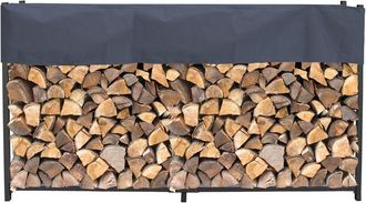 Quick-Star Quick-star - Metall Kaminholzregal Anthrazit 200 X 25 X 115 Cm Garten Kaminholzunterstand 0,8 M&sup3; / 1,3 Srm Stapelhilfe Mit Schutzh&uuml;lle Grau